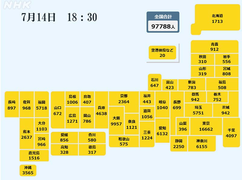 7月14日の感染者数マップ