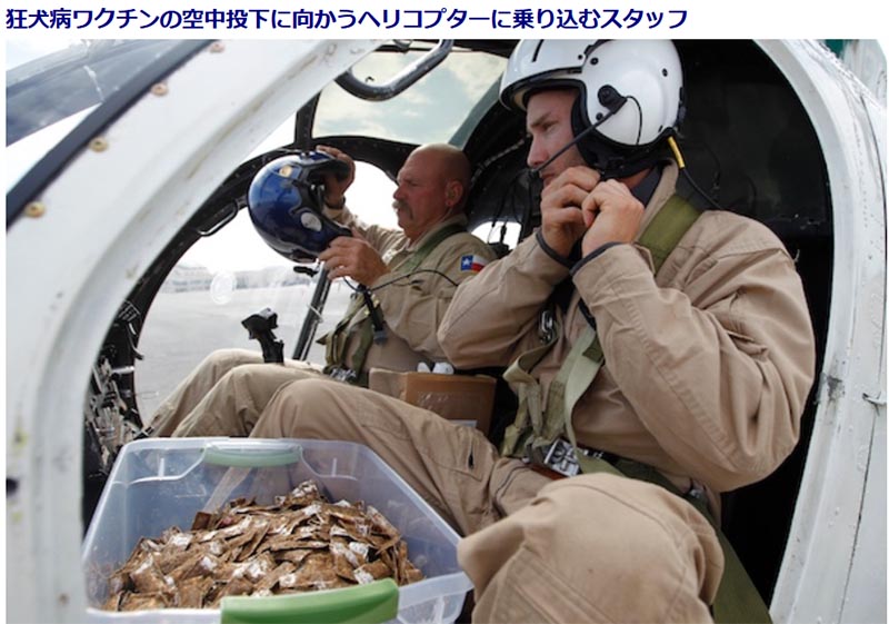 空から散布される狂犬病ワクチン