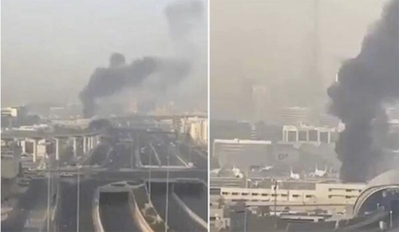 イランの攻撃を受けて爆発が発生したドバイ国際空港